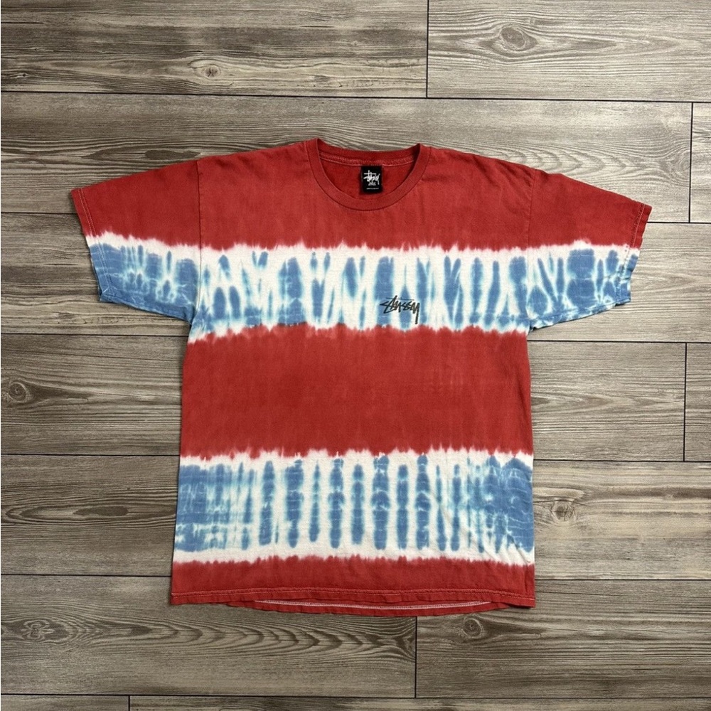 Stüssy Red & Blue Tie-Dye Logo Tee
